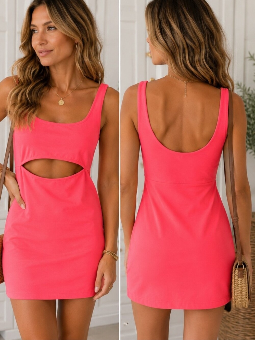 Gypsy Neon Coral Cutout Bodycon Mini Dress Size Large